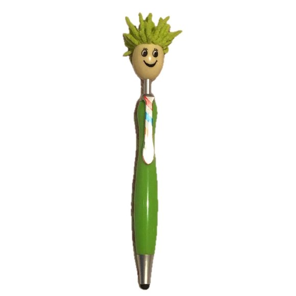 BOGO Mop Head Green Plastic Ballpoint Pen Stylus Screen Cleaner Smiling Face - Picture 1 of 5
